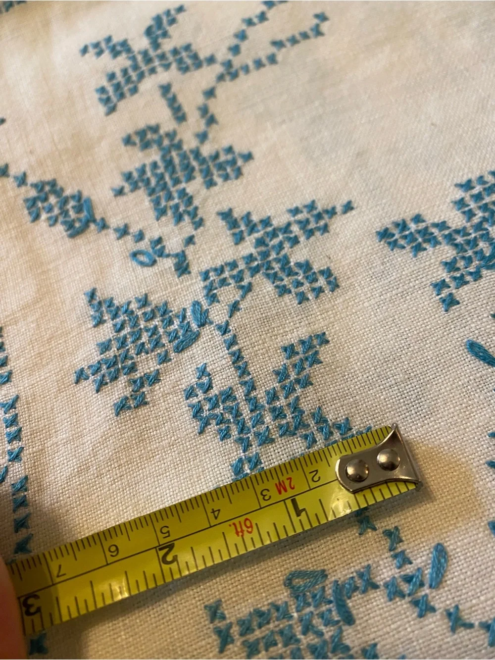 Lovely Vintage Handmade Cross Stitch Embroidered Tablecloth